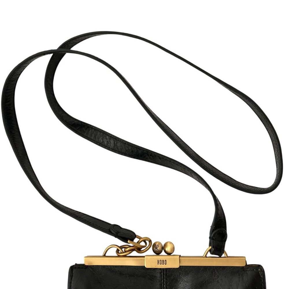 Vintage HOBO Leather Rectangular Crossbody Bag Hinged Black - Picture 2 of 13